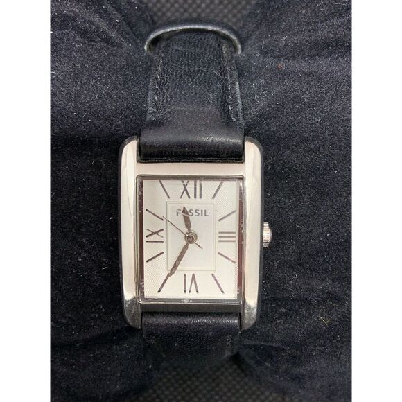 Fossil ES3376 Unisex Watch Rectangular Case Analog Quartz Black Leather O657 - Picture 1 of 7